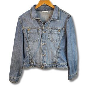 CAbi Denim Jean Jacket Womens Size Medium Blue Chest Pockets #511